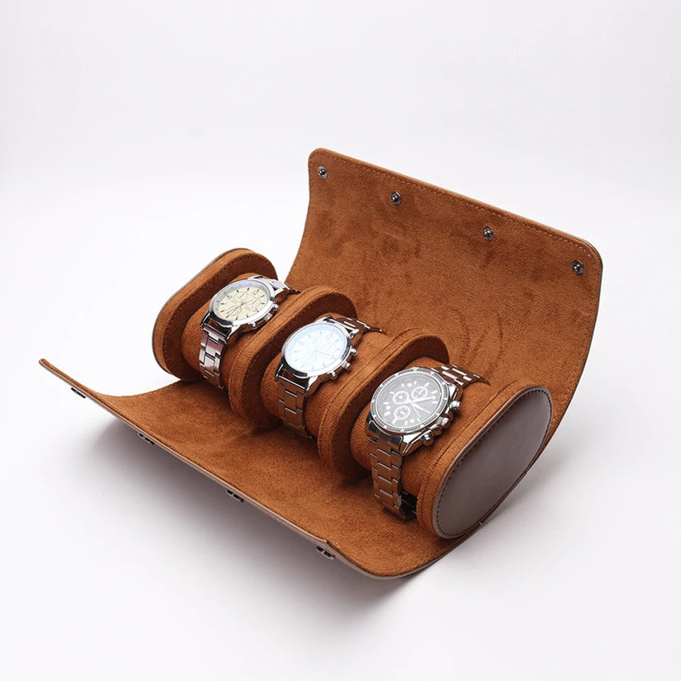 Estojo para Relógios em Couro Marrom 3 Slots