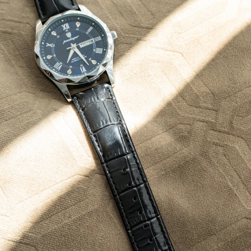 Relógio Masculino de Couro Luminous Blue Steel 41mm