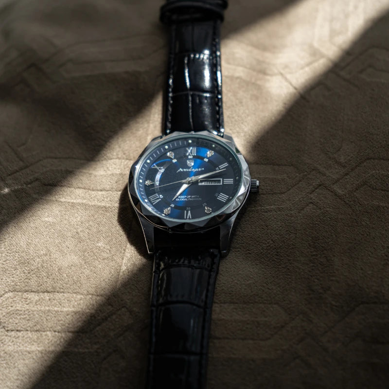 Relógio Masculino de Couro Luminous Blue Steel 41mm