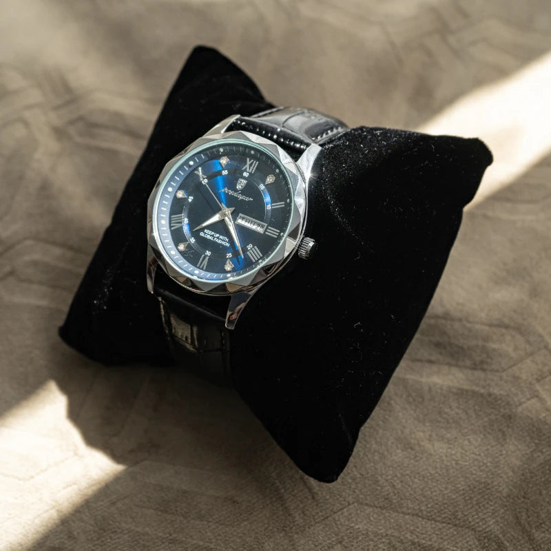 Relógio Masculino de Couro Luminous Blue Steel 41mm