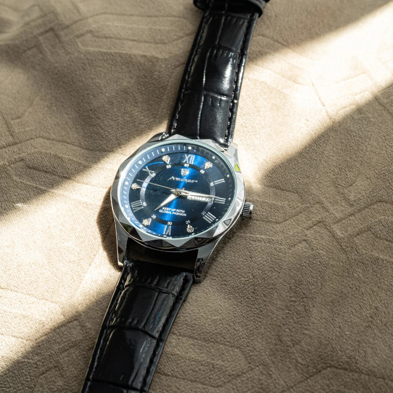 Relógio Masculino de Couro Luminous Blue Steel 41mm