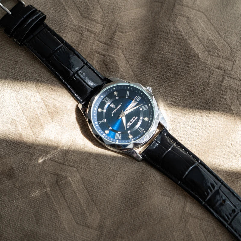 Relógio Masculino de Couro Luminous Blue Steel 41mm