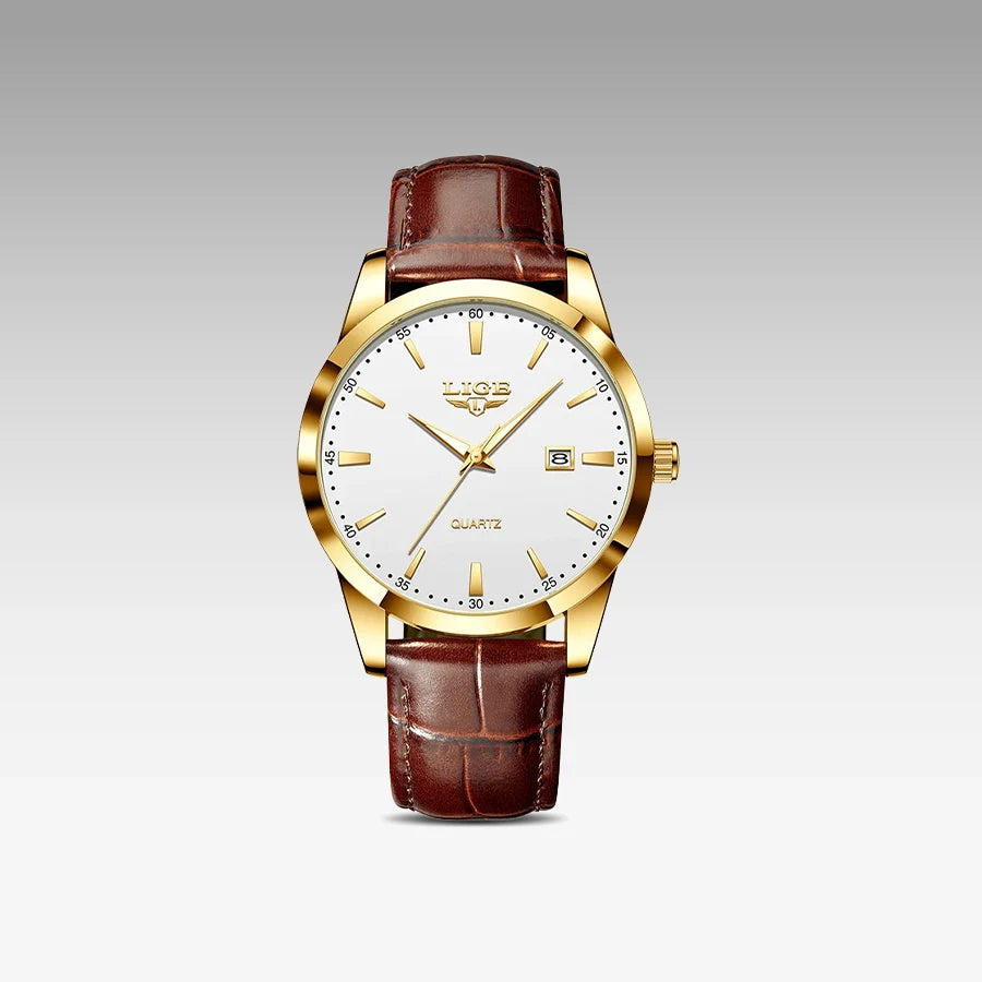 Relógio Masculino de Couro Célico Gold White