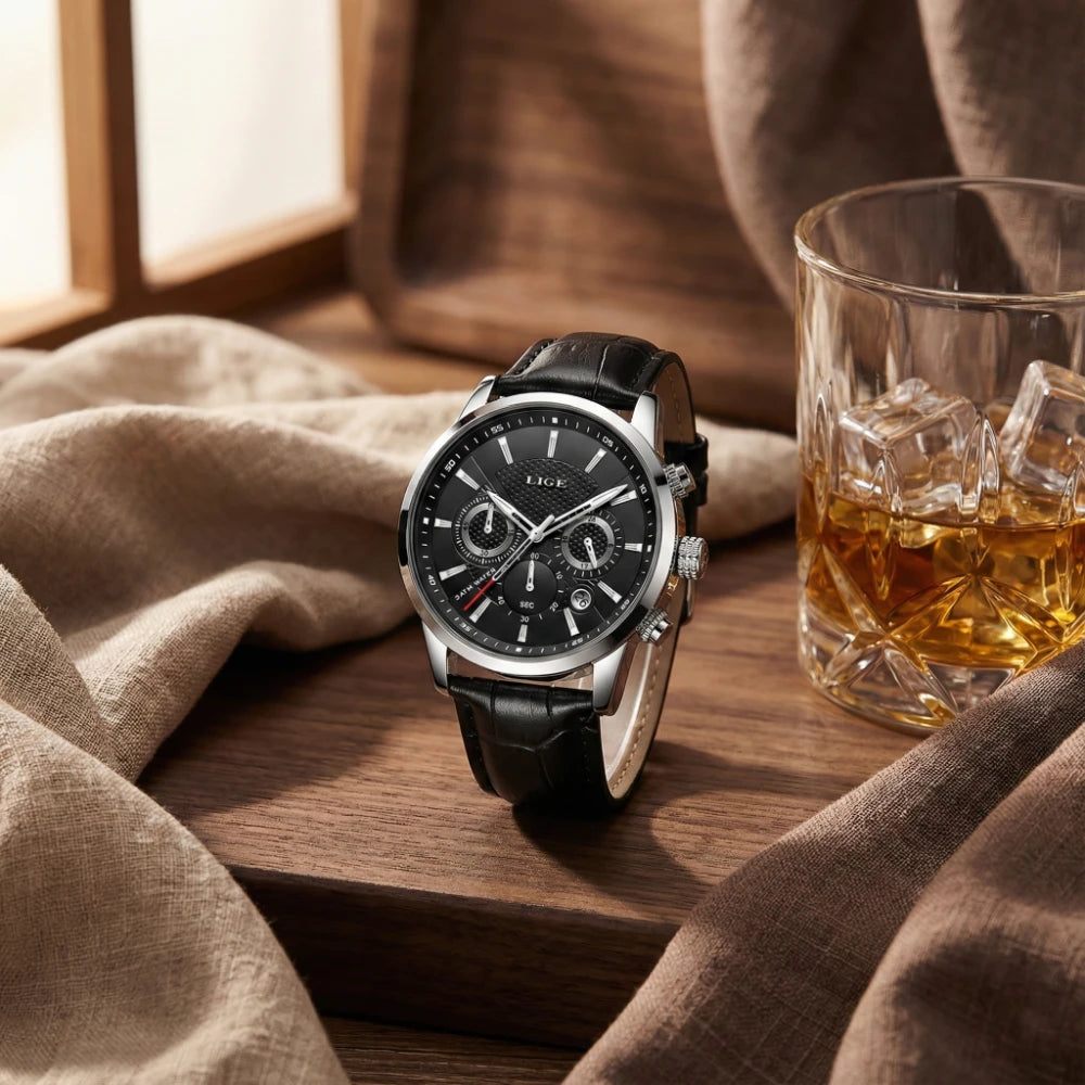 Relógio Masculino de Couro Ferren Black