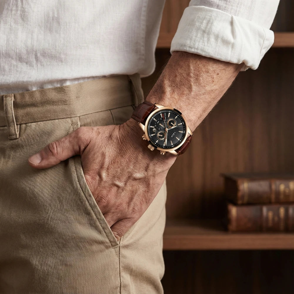 Relógio Masculino de Couro Ferren Gold Black