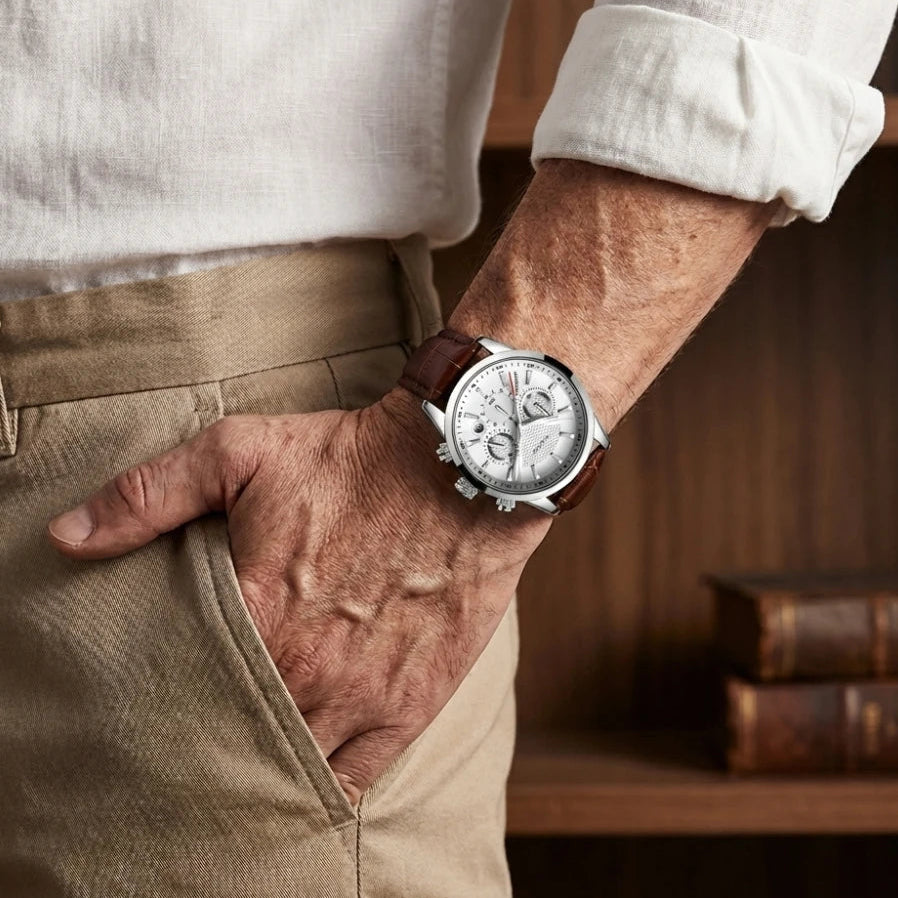 Relógio Masculino de Couro Ferren White