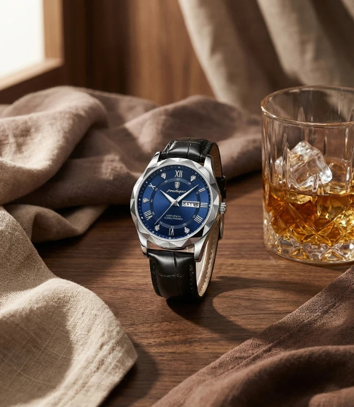 Relógio Masculino de Couro Luminous Blue Steel 41mm