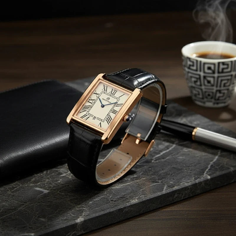 Relógio Maculino de Couro Solenne Black Gold