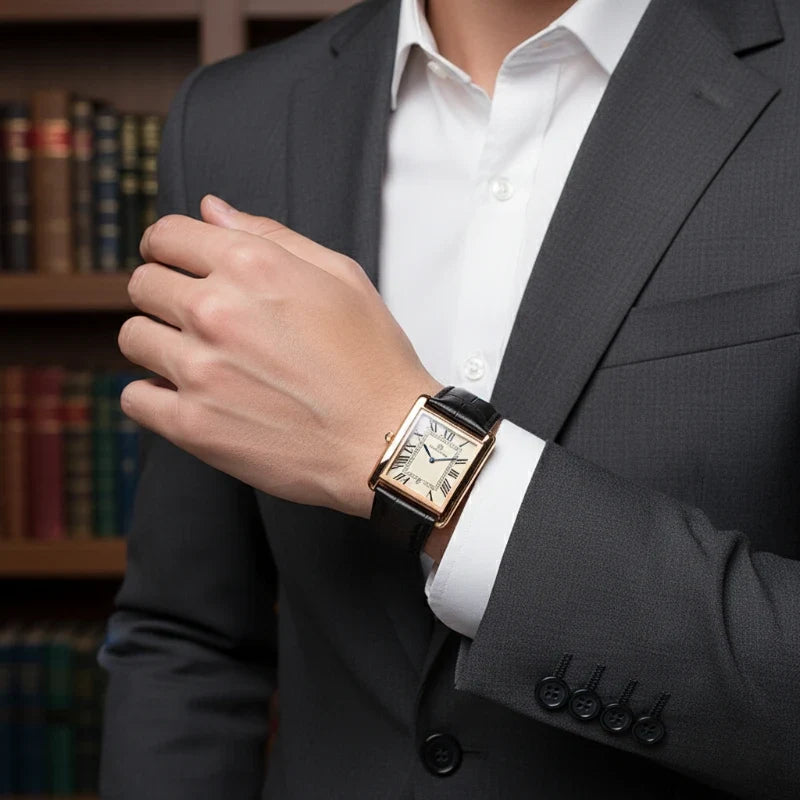 Relógio Maculino de Couro Solenne Black Gold