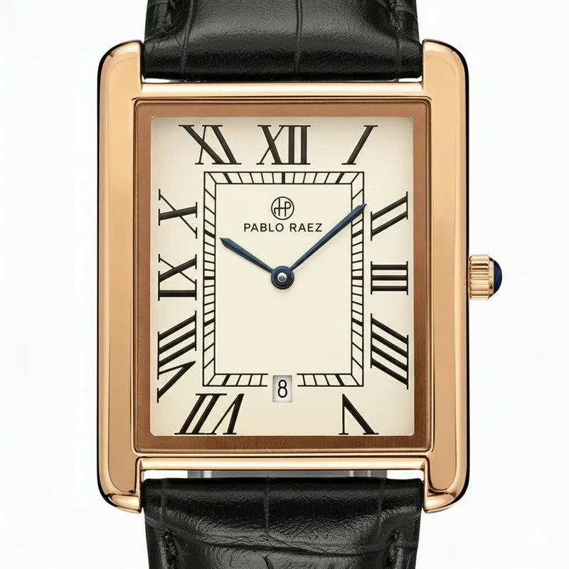 Relógio Maculino de Couro Solenne Black Gold