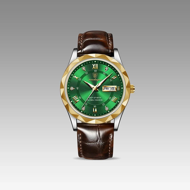 Relógio Masculino de Couro Luminous Gold Green 41mm