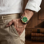 Relógio Masculino de Couro Luminous Gold Green 41mm