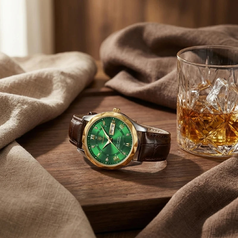 Relógio Masculino de Couro Luminous Gold Green 41mm