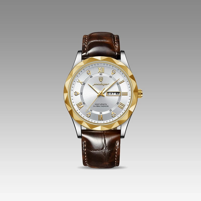 Relógio Masculino de Couro Luminous Gold White 41mm