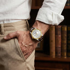 Relógio Masculino de Couro Luminous Gold White 41mm