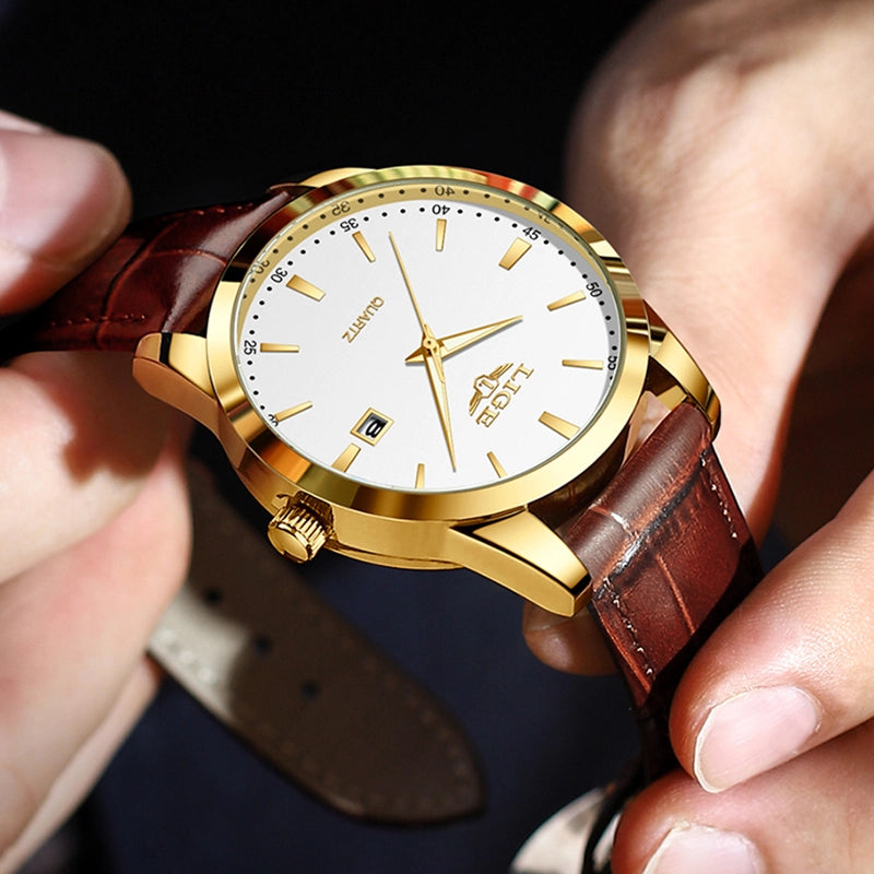 Relógio Masculino de Couro Célico Gold White 40mm