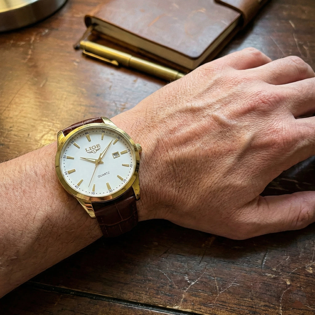 Relógio Masculino de Couro Célico Gold White 40mm